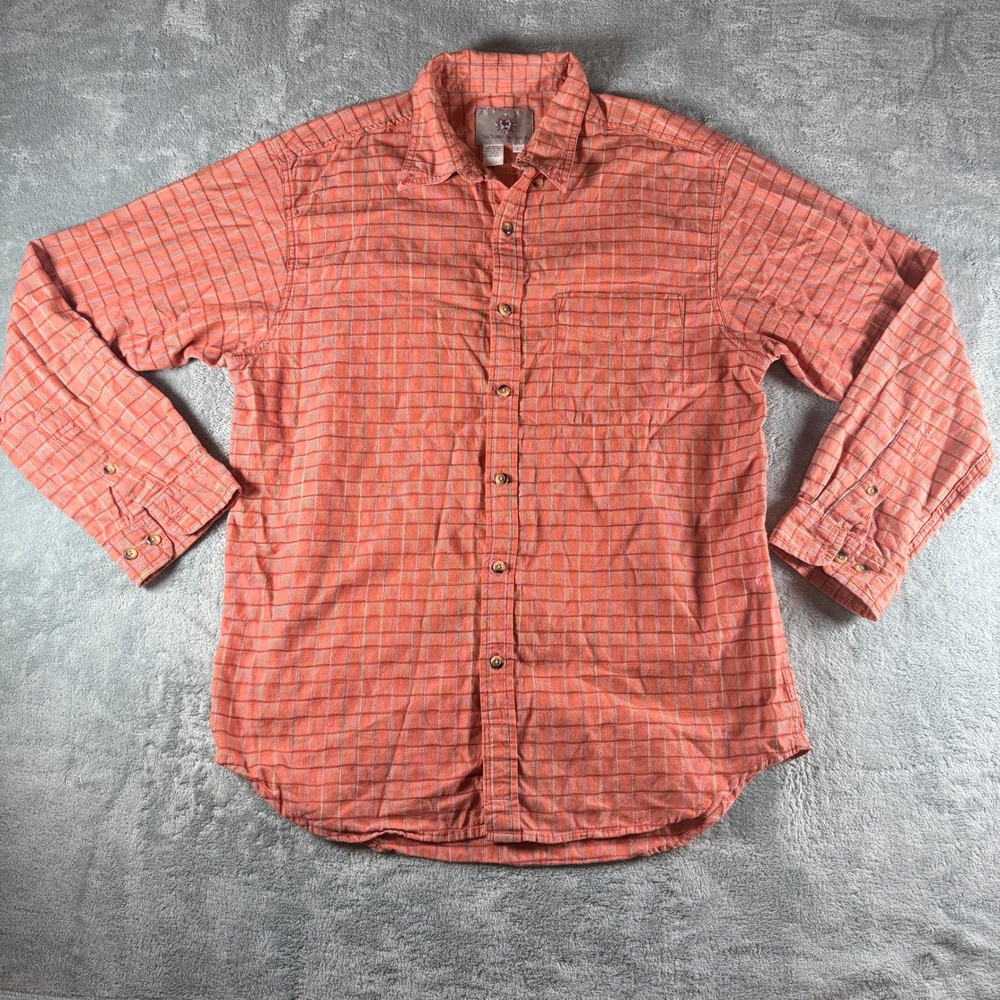 The Territory Ahead Mens Large Orange Plaid Long Sleeve Cotton Button Down Shirt
